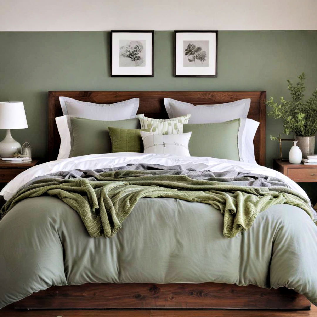 cozy green and grey bedding - 20 Green and Grey Bedroom Ideas
