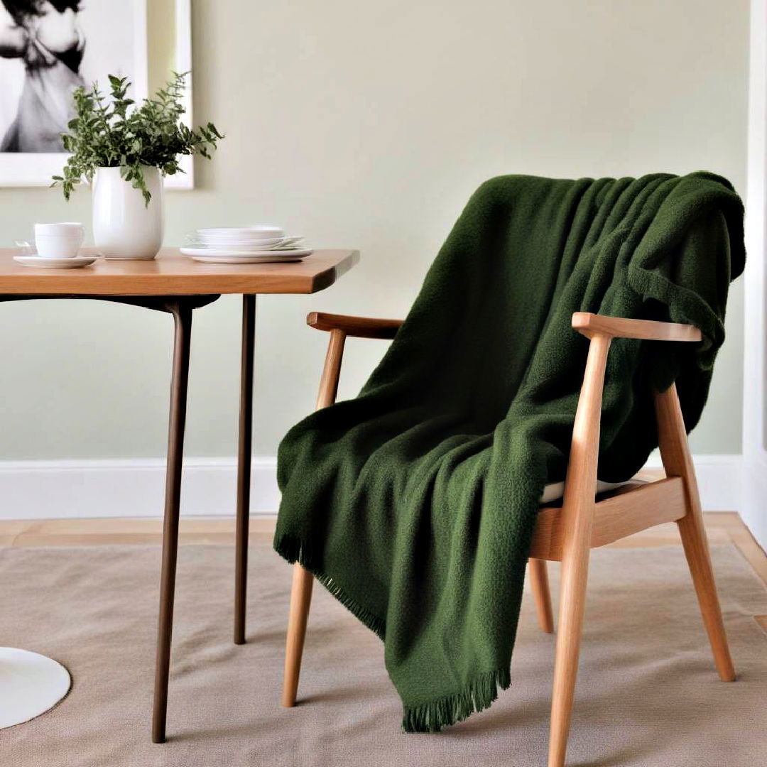 cozy green blanket over dining chair - 40 Green Dining Room Ideas