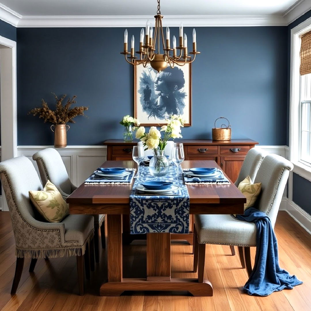 cozy indigo dining room textiles - 40 Blue Dining Room Ideas
