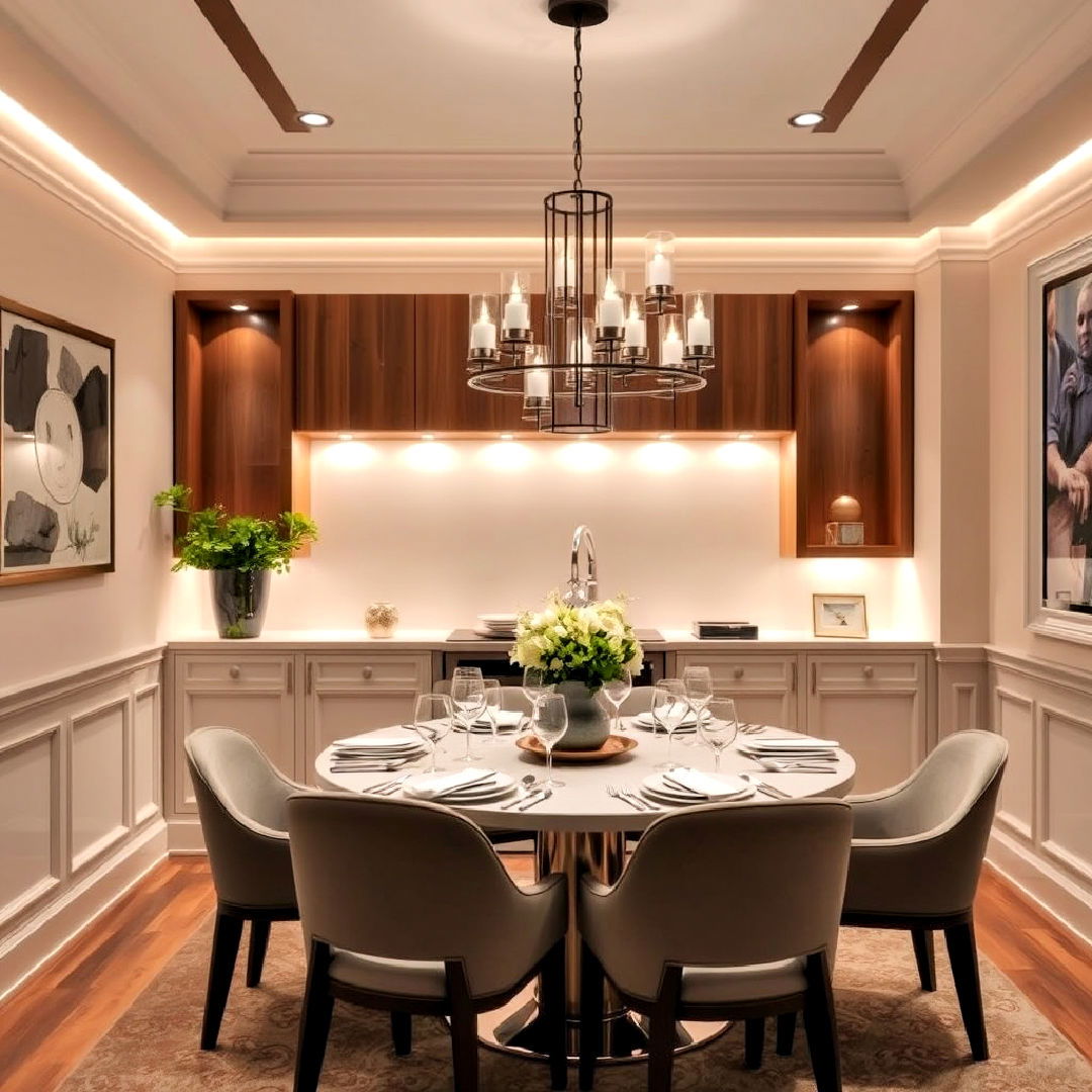 cozy integrated ambient lighting - 40 Luxury Dining Room Ideas