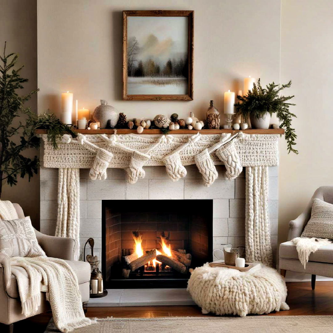 cozy knit mantel decor - 40 Mantel Decor Ideas