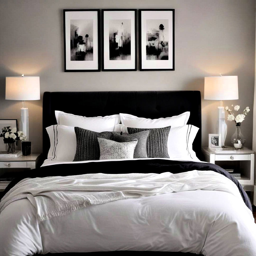 cozy layered bedding - 40 Black and White Bedroom Ideas