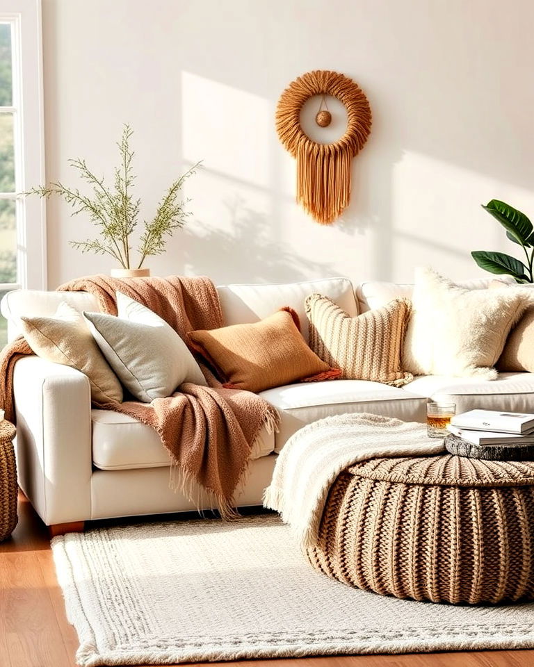 cozy layered textiles - 20 Cream Couch Living Room Ideas