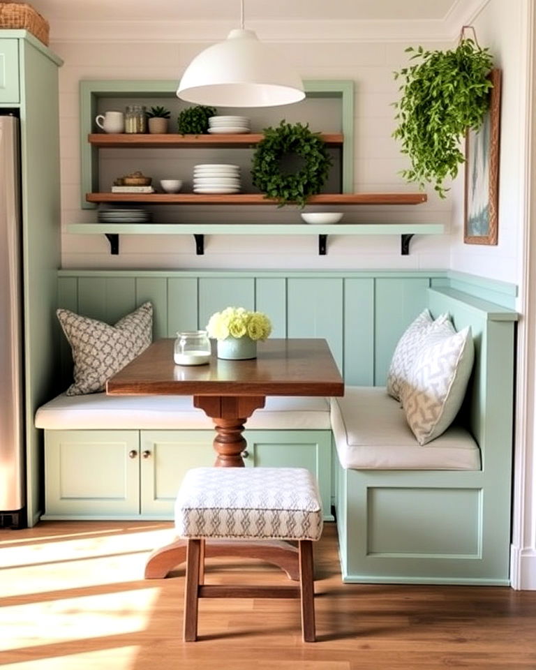 cozy mint green kitchen bench - 30 Mint Green Kitchen Ideas