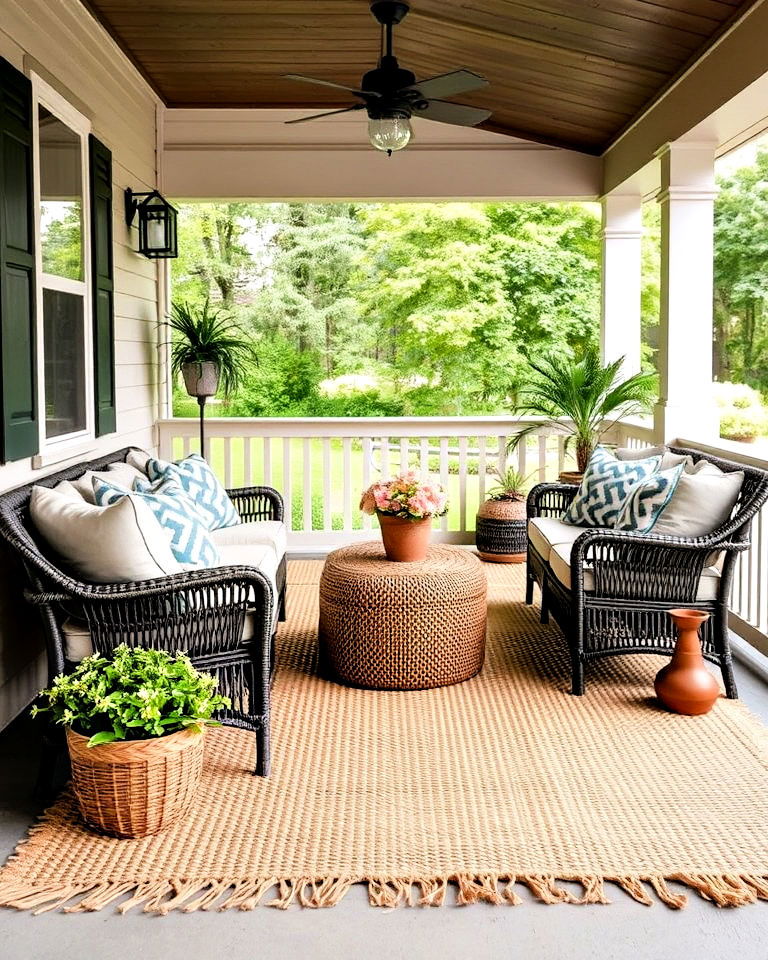 cozy outdoor rug for rustic porch - 30 Rustic Porch Ideas