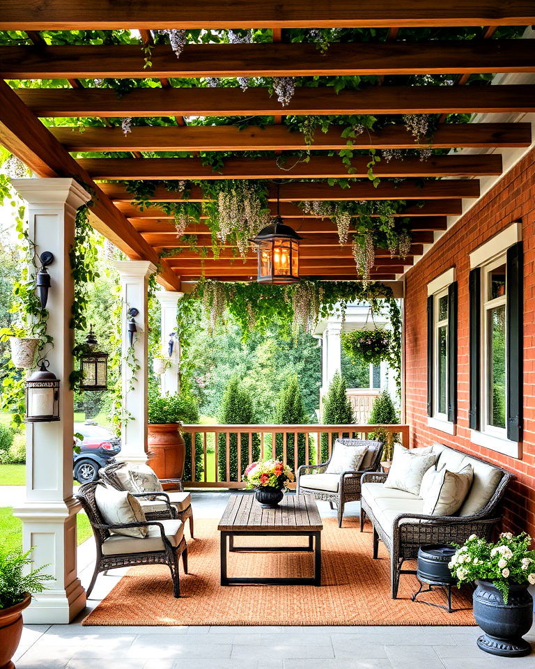 cozy pergola covered front porch - 25 Raised Ranch Front Porch Ideas