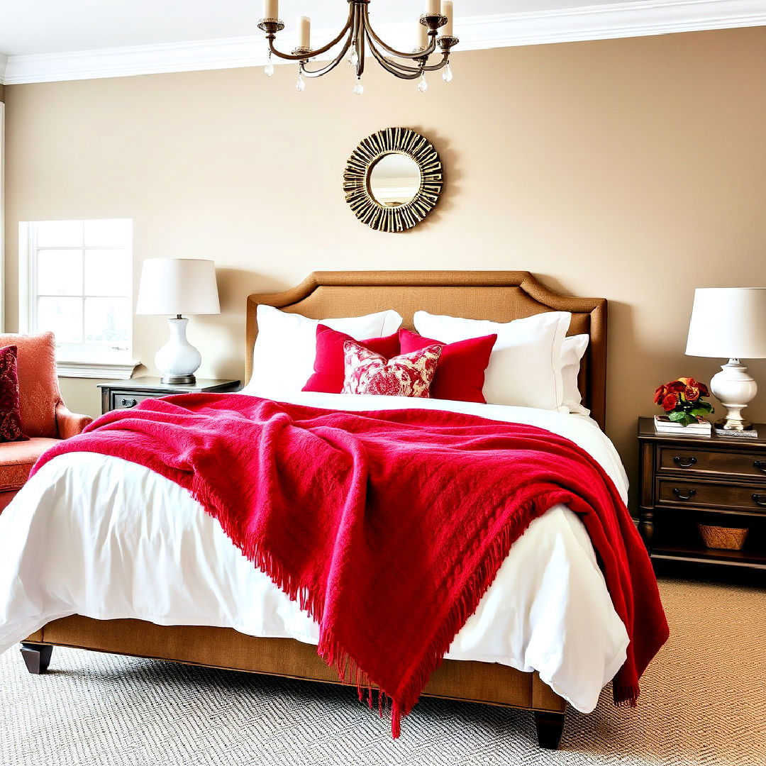 cozy red throw blanket - 20 Red Bedroom Ideas