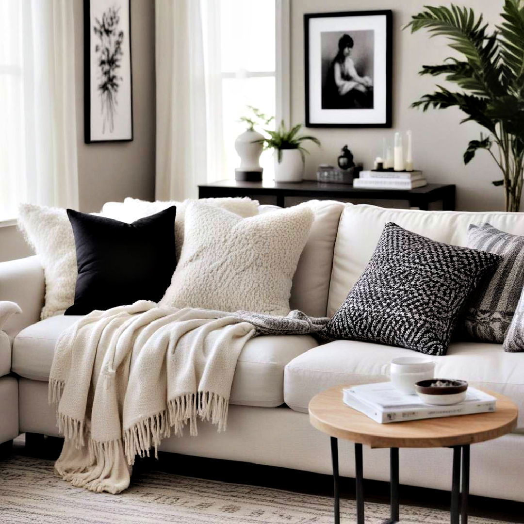 cozy throws and pillows for comfort - 30 Black and White Living Room Ideas
