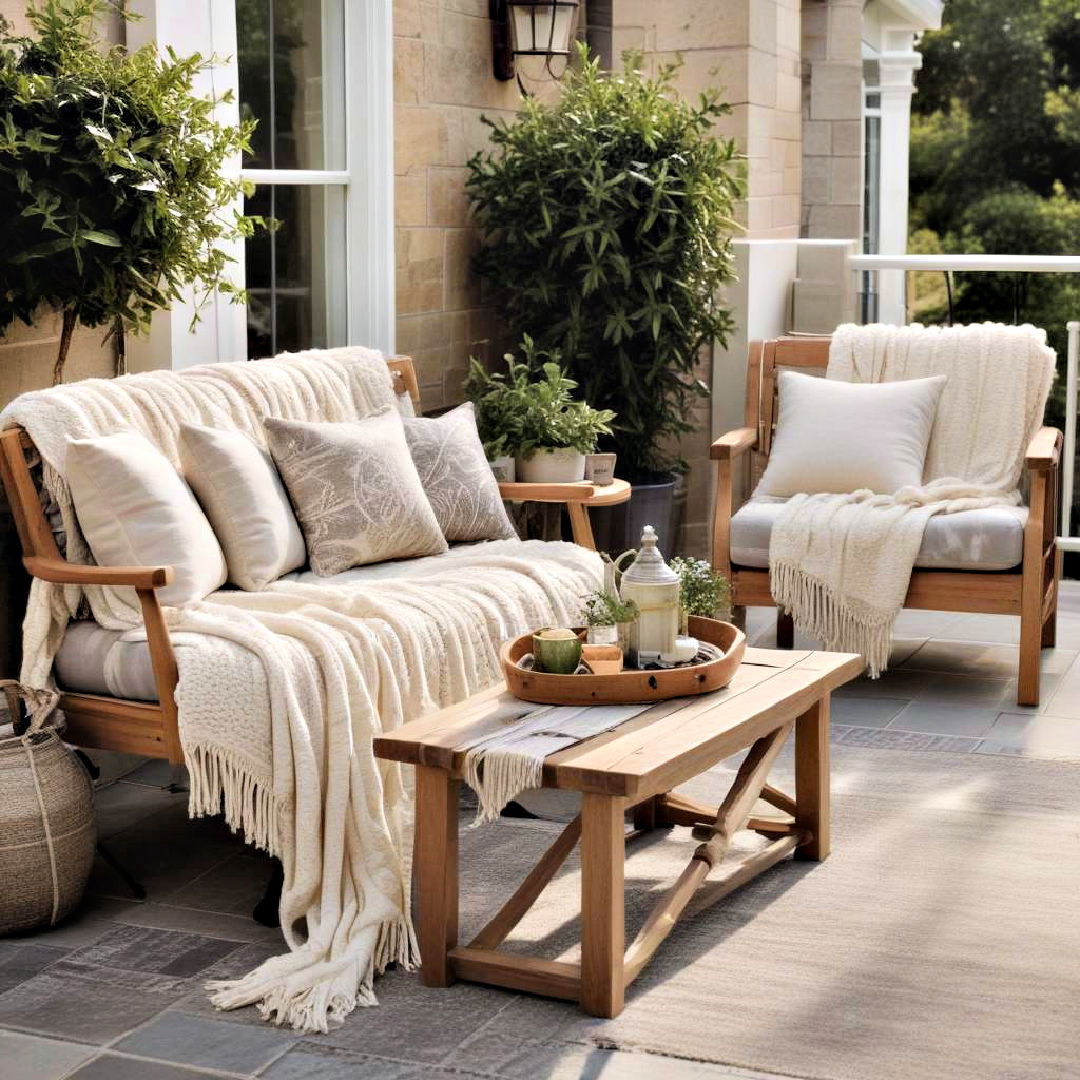 cozy throws to enhance comfort - 40 Small Patio Ideas on a Budget