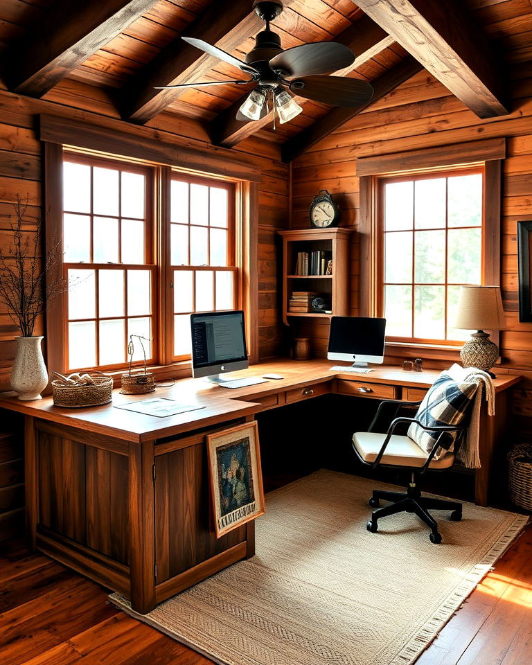 cozy vibe rustic farmhouse sunroom office - 20 Sunroom Office Ideas