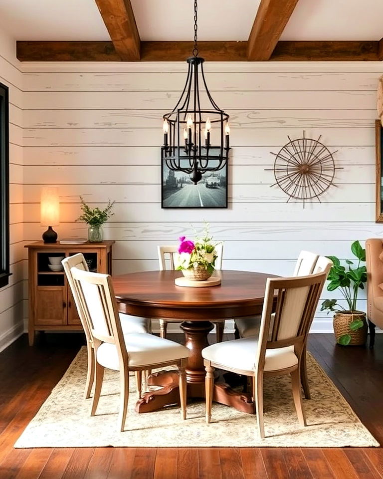 cozy vibe rustic shiplap paneling - 25 Dining Room Wall Paneling Ideas