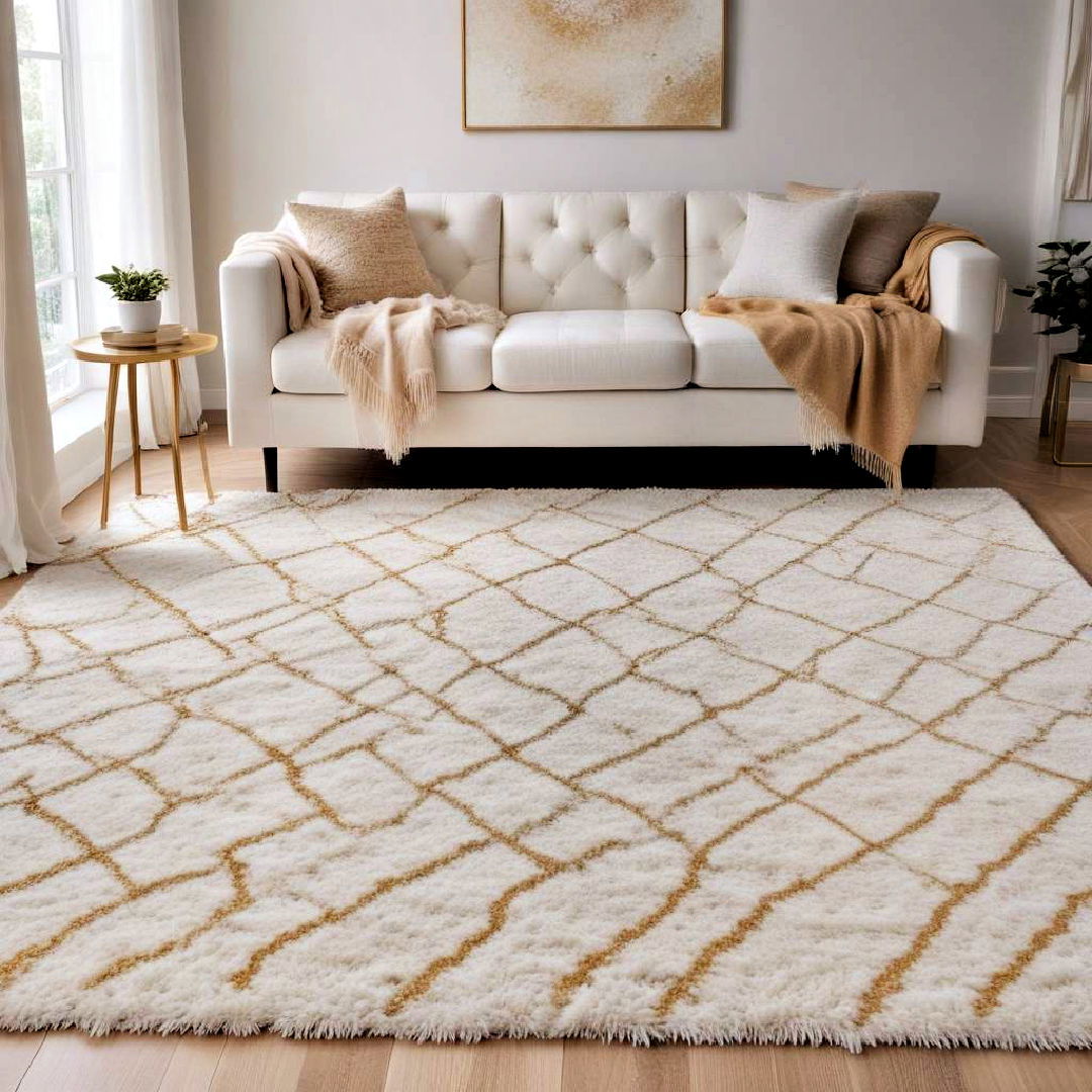 cozy white and gold rug - 25 White and Gold Living Room Ideas