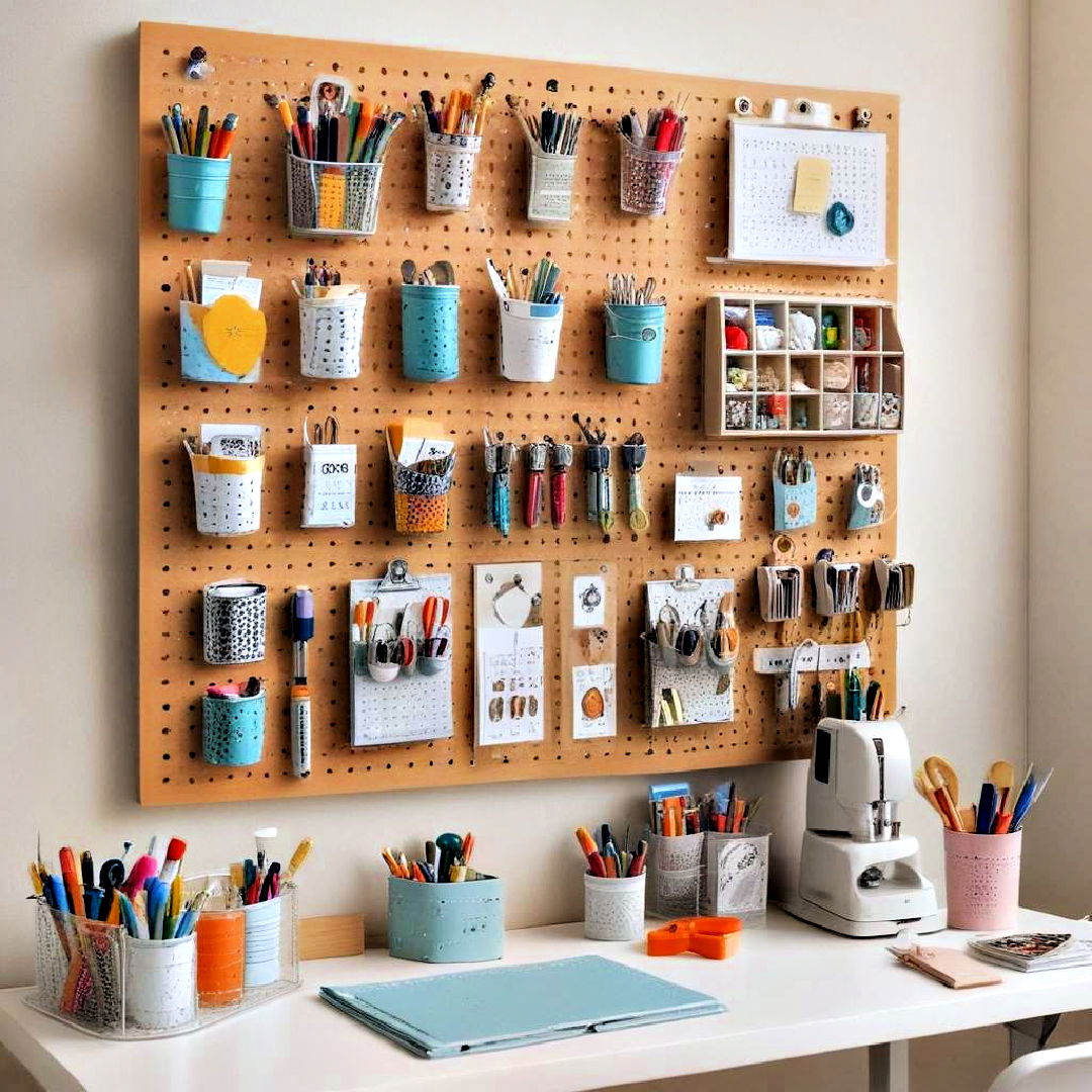 craft room pegboard for vertical organization - 25 Craft Room Ideas