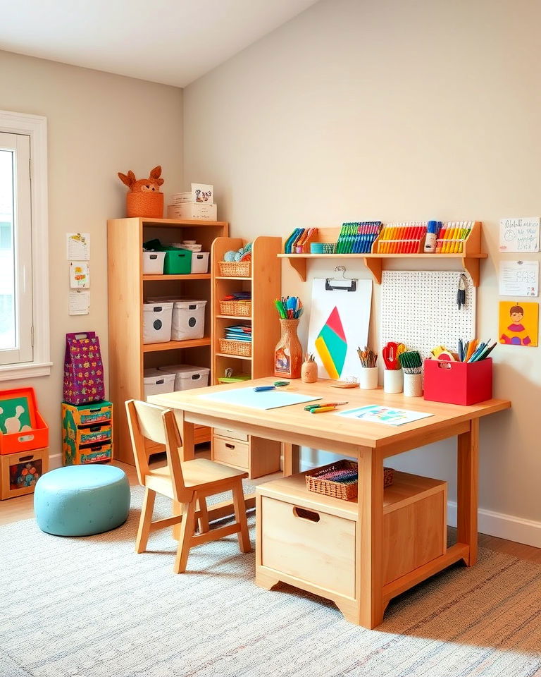 craft station for art projects - 40 Playroom Ideas