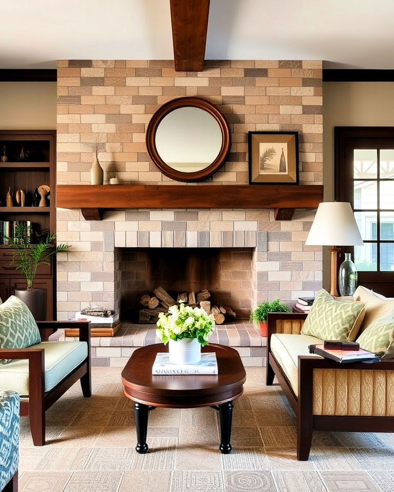craftsman aesthetic earthy tile design - 30 Craftsman Living Room Ideas