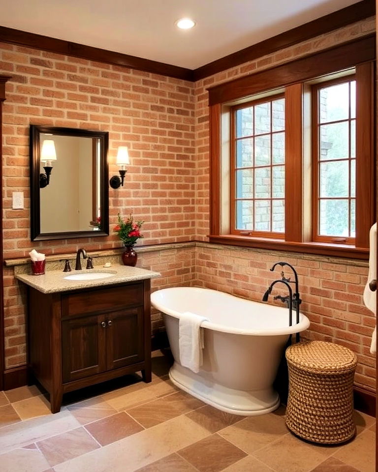 craftsman bathroom with brick accent walls - 30 Craftsman Bathroom Ideas