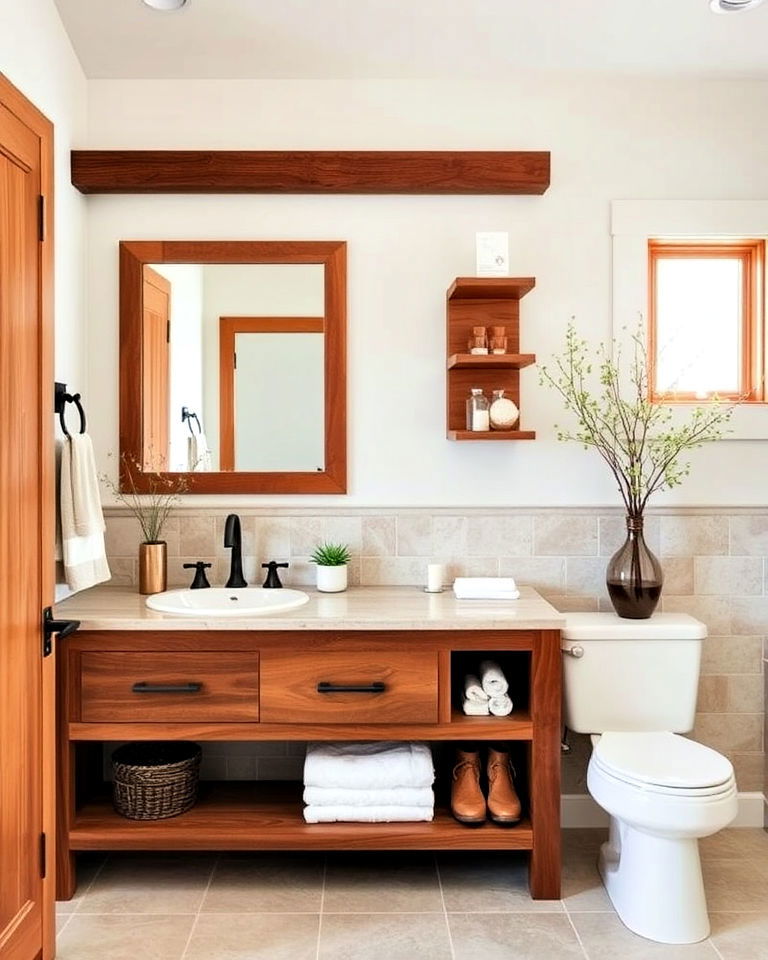 craftsman bathroom with natural wood accents - 30 Craftsman Bathroom Ideas