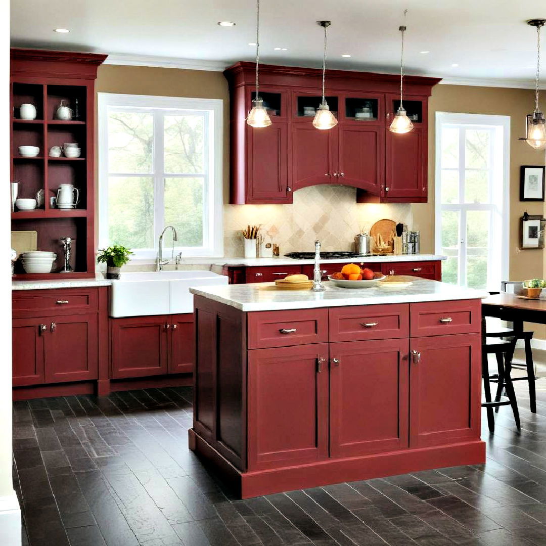 cranberry red painted cabinets idea - 40 Painted Kitchen Cabinet Ideas