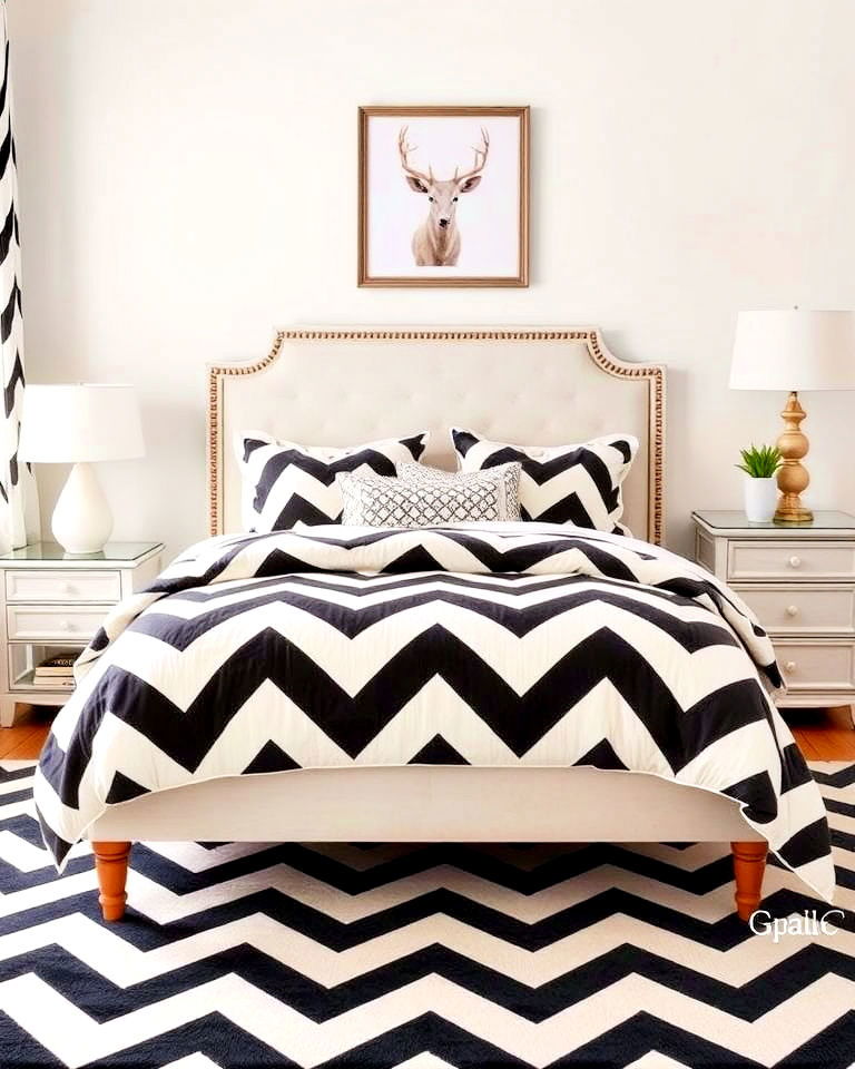 cream and black chevron patterns for bedroom - 35 Cream and Black Bedroom Ideas