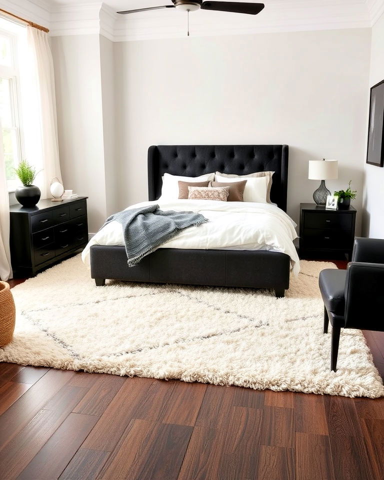 cream area rug for bedroom - 35 Cream and Black Bedroom Ideas