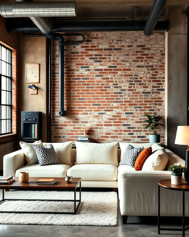 cream couch for industrial style living room - 20 Cream Couch Living Room Ideas