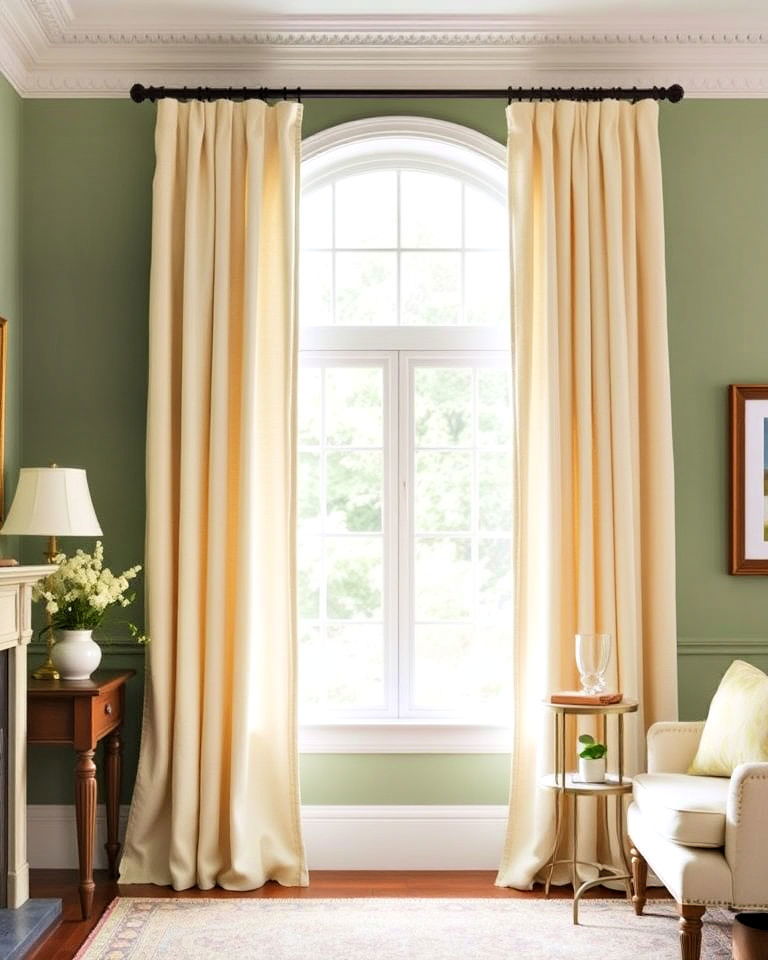 cream curtains with sage green walls for living room - 25 Sage Green and Cream Living Room Ideas