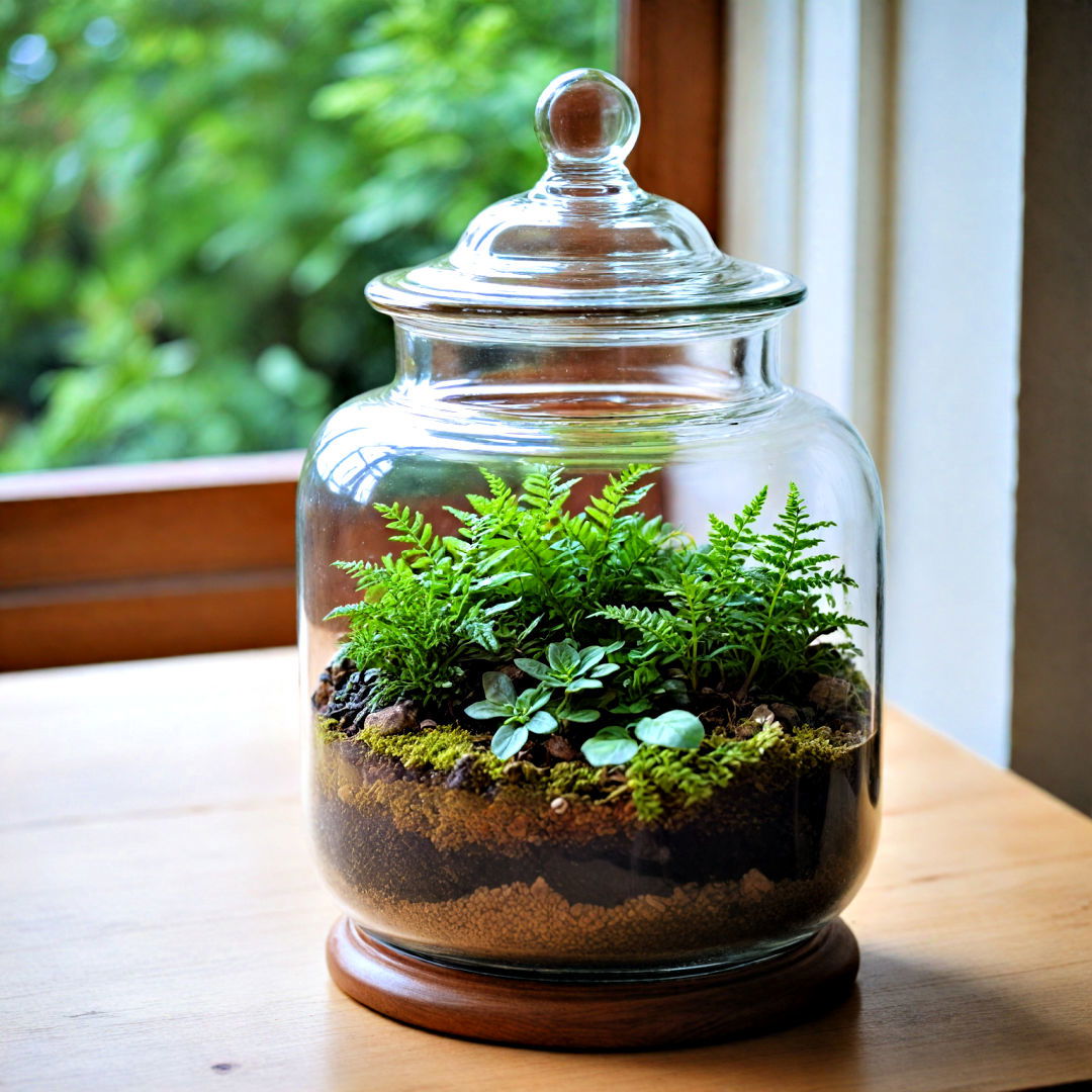 create a lush mini garden in an apothecary jar - 40 Terrarium Ideas