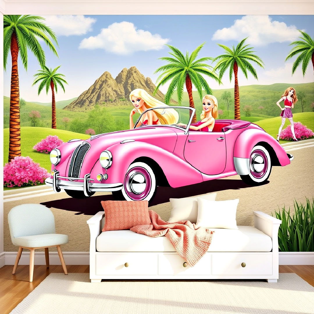 create barbie car wall mural - 25 Barbie Room Ideas