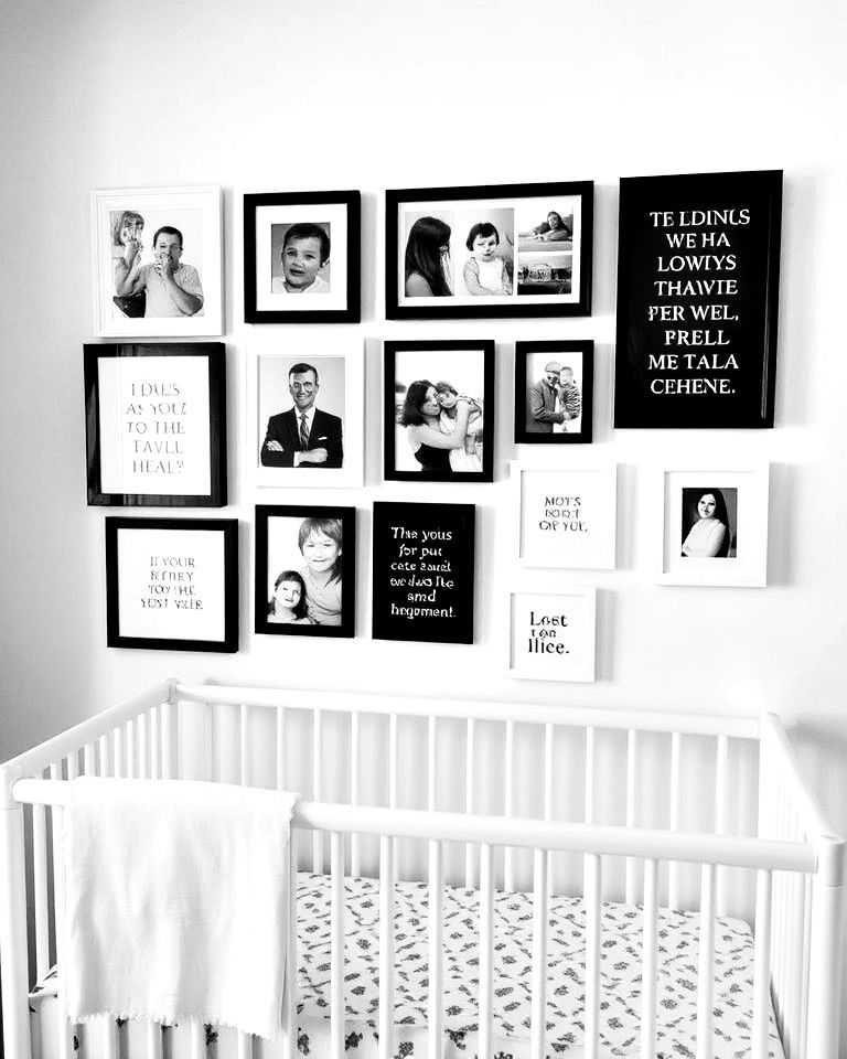 create black and white gallery wall - 25 Black Nursery Ideas