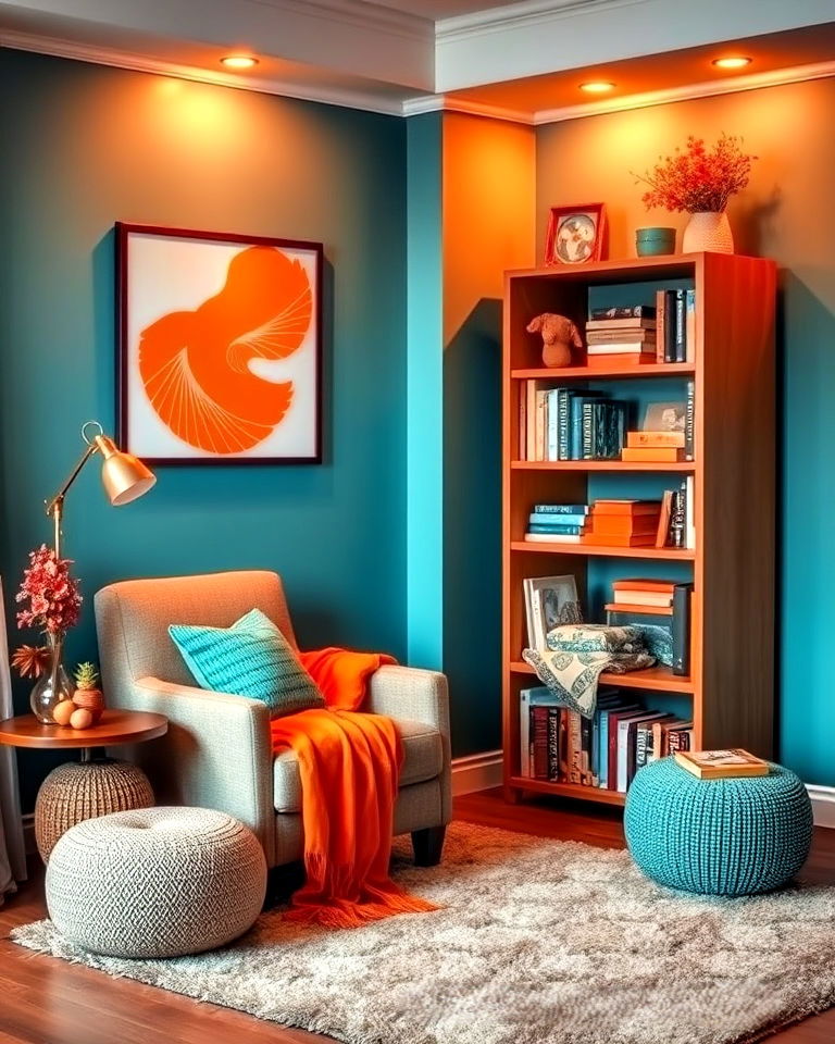 create cozy teal and orange reading nook - 20 Teal and Orange Color Scheme for Your Rooms