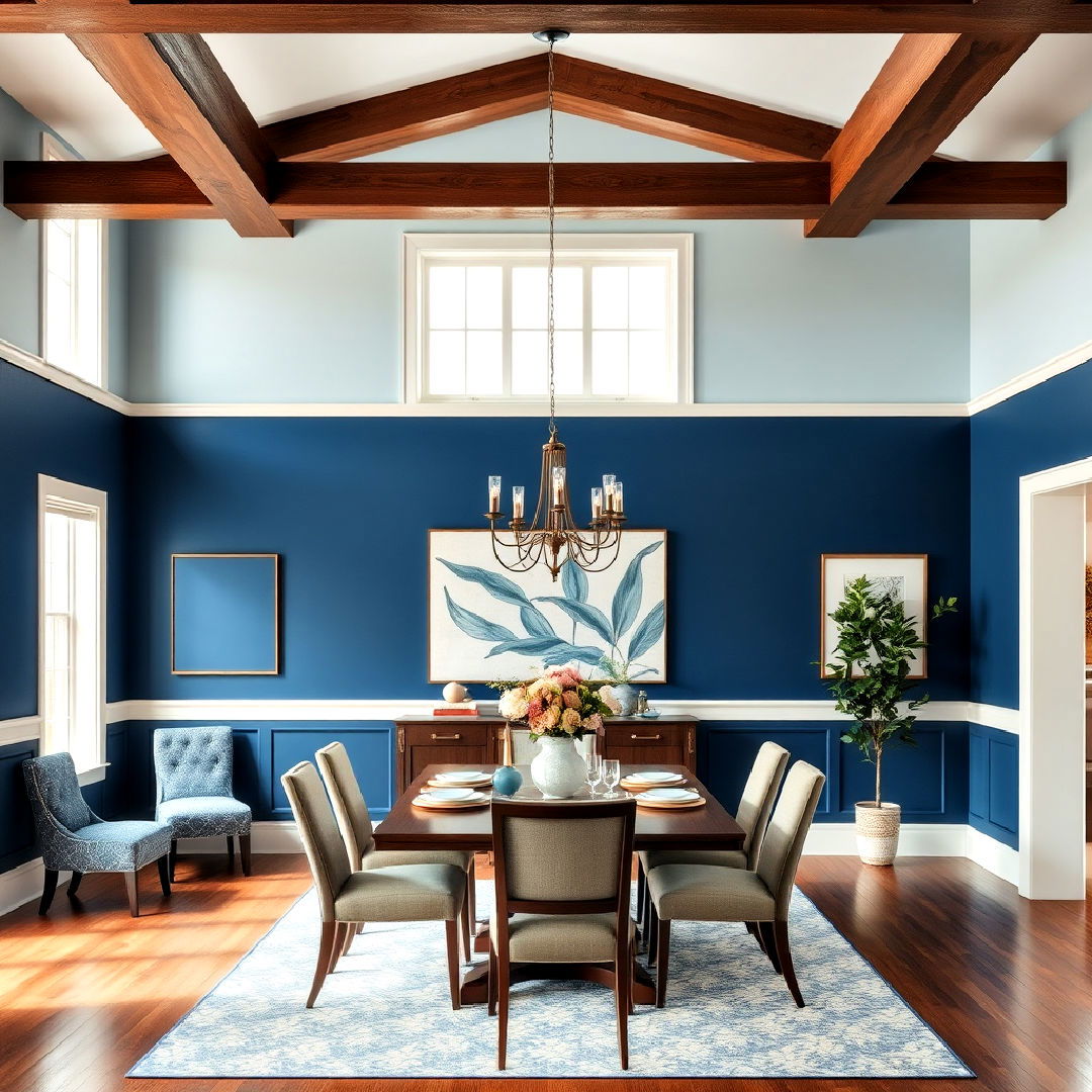 create dynamic two tone blue walls - 40 Blue Dining Room Ideas
