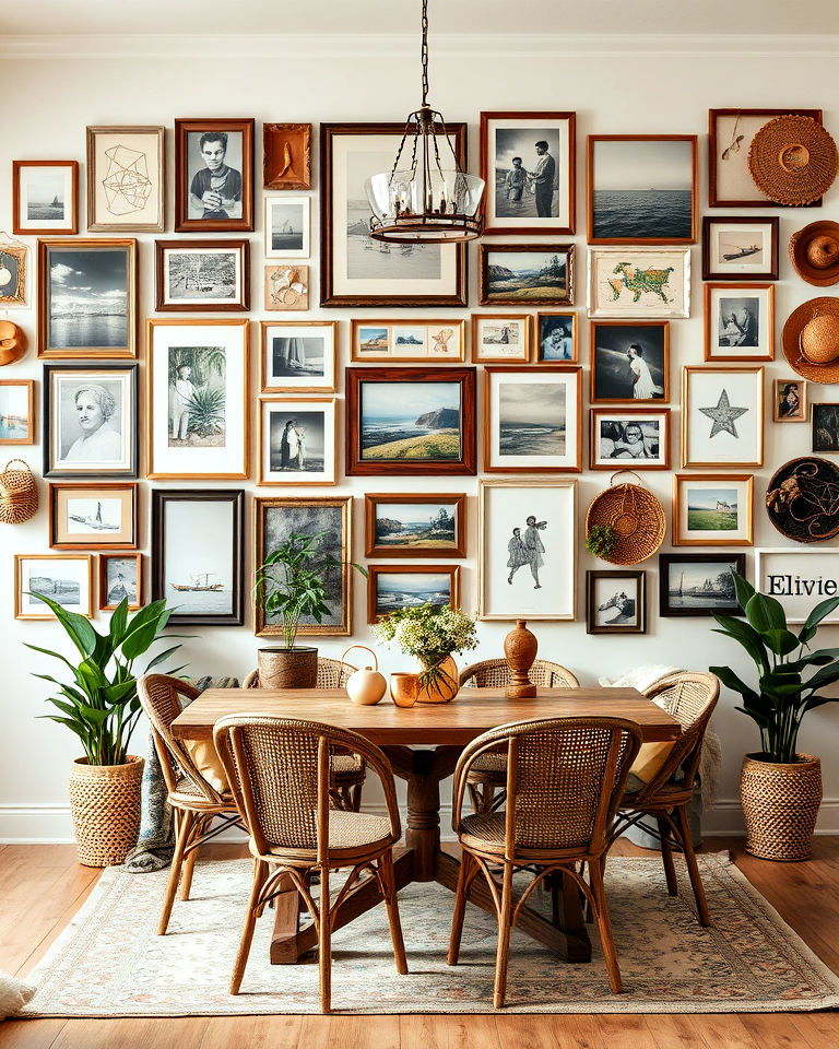 create eclectic gallery wall - 30 Boho Decor Ideas