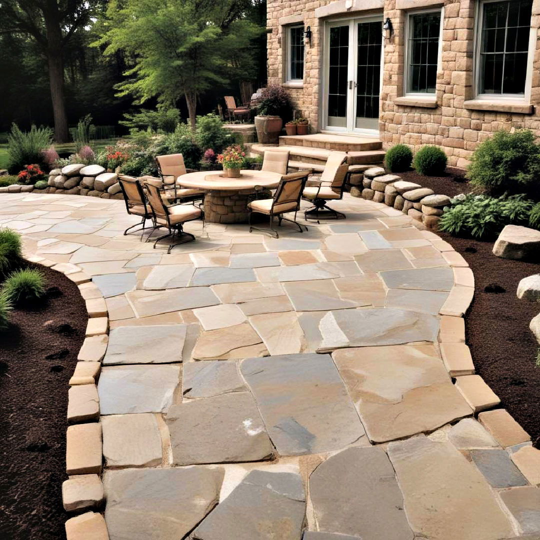 create elegant outdoor space with a rock patio - 30 Front Yard Landscaping Ideas With Rocks and Mulch
