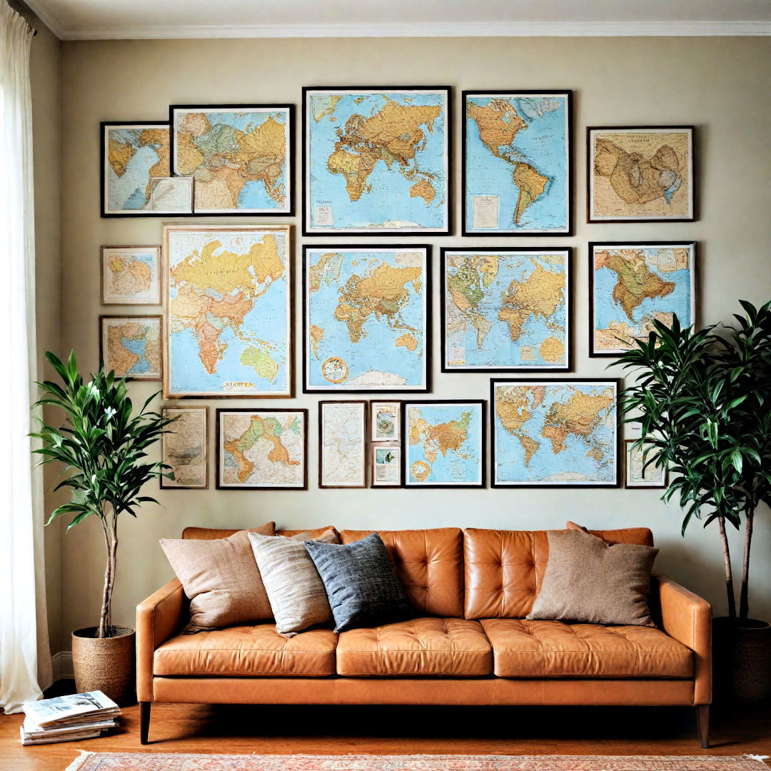 create gallery wall with maps - 40 Gallery Wall Ideas