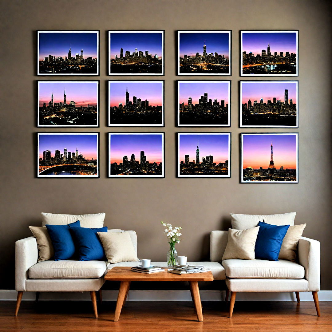 create gallery wall with skyline art - 40 Gallery Wall Ideas