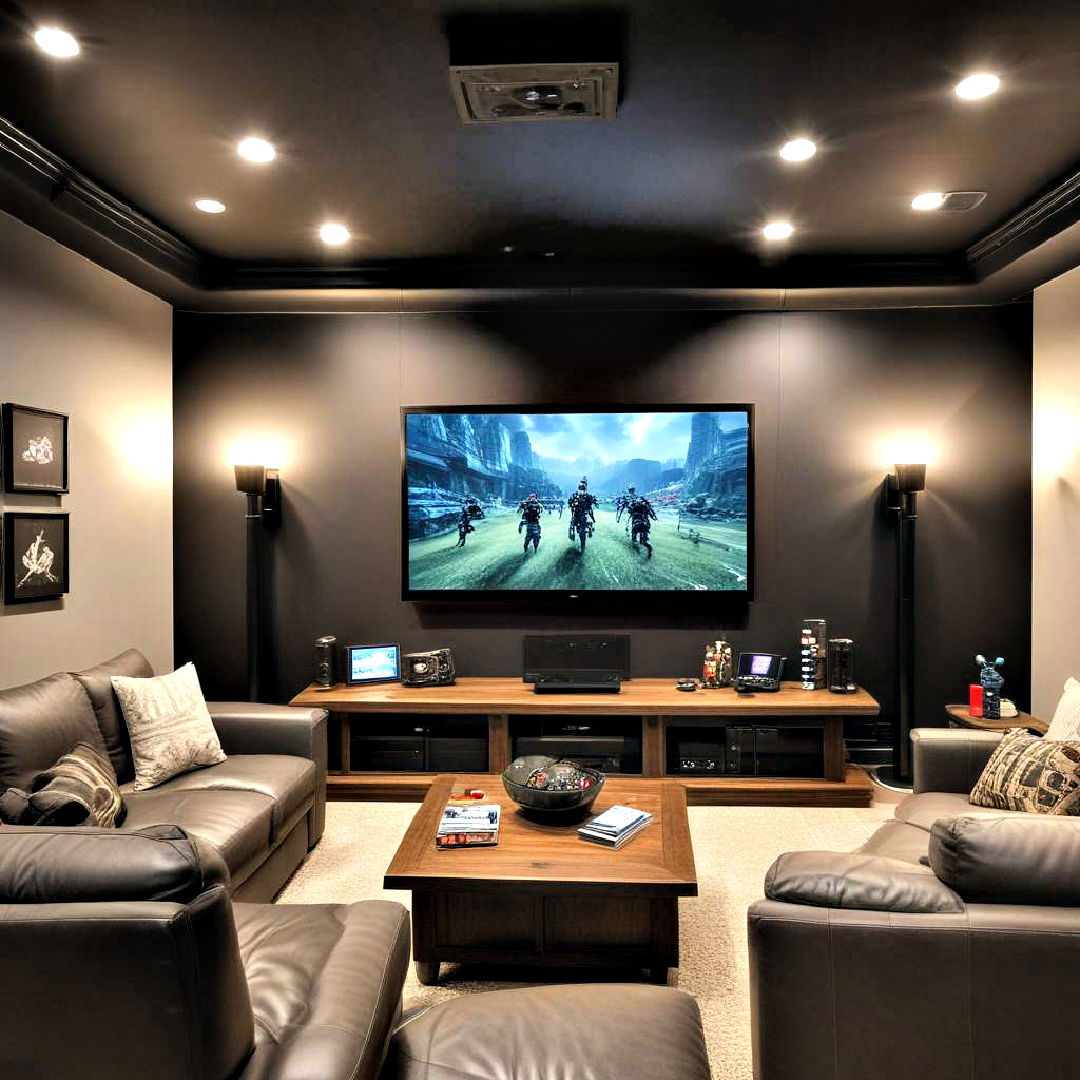 create home theater gaming zone - 25 Basement Game Room Ideas