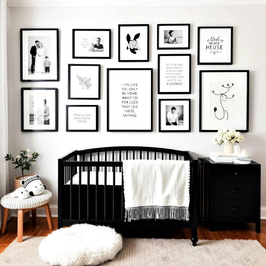 create minimalist black frame gallery wall - 25 Black and White Nursery Ideas