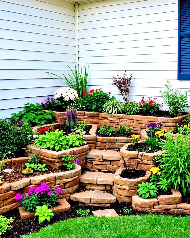 create multi level terraced design - 30 Corner Landscaping Ideas