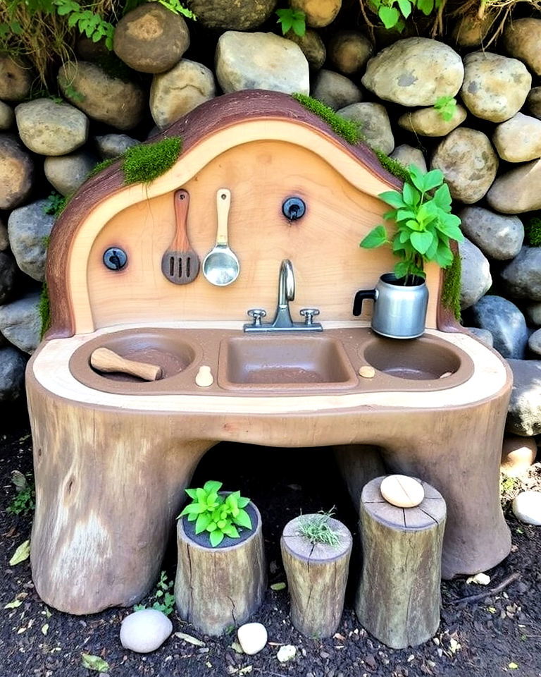 create nature themed mud kitchen - 20 Mud Kitchen Ideas