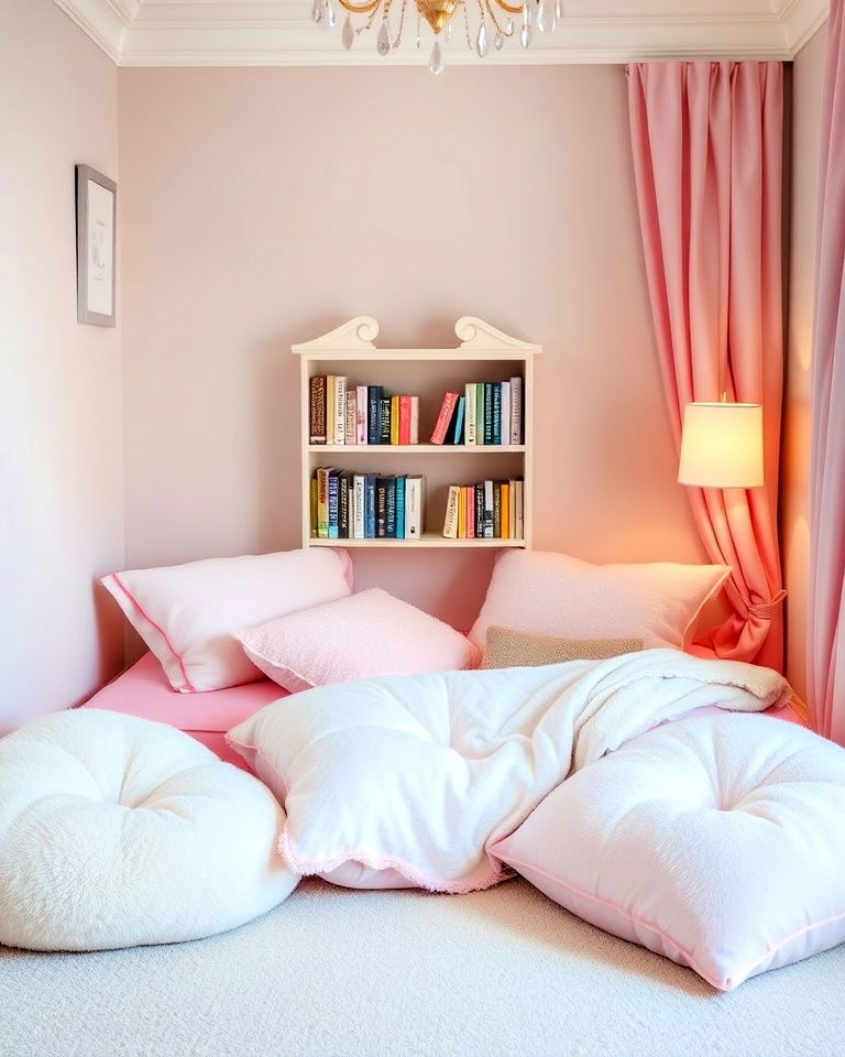 create reading nook with floor pillows - 25 Princess Room Ideas