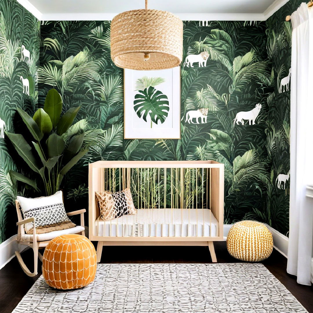 create safari inspired wallpaper accent wall - 25 Safari Nursery Decor Ideas