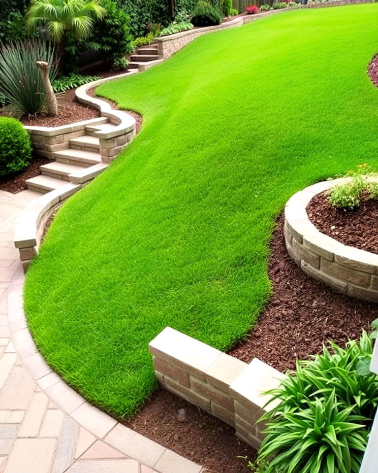 create sloped lawn with retaining walls - 25 Down Sloped Backyard Ideas
