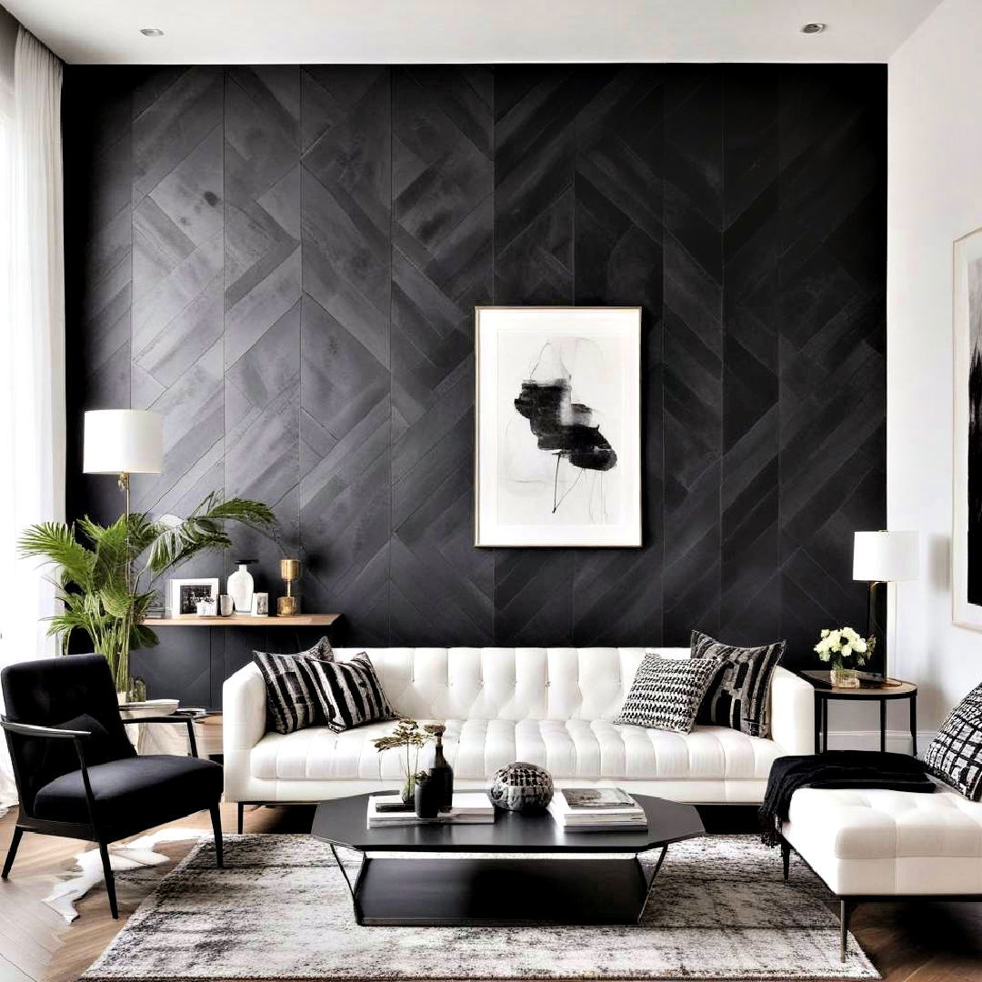 create statement wall - 30 Black and White Living Room Ideas