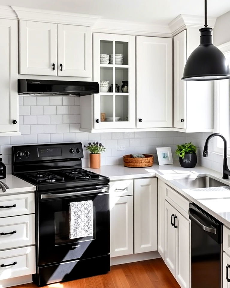 crisp white cabinets and black appliances - 20 What Color Cabinets Go With Black Appliances
