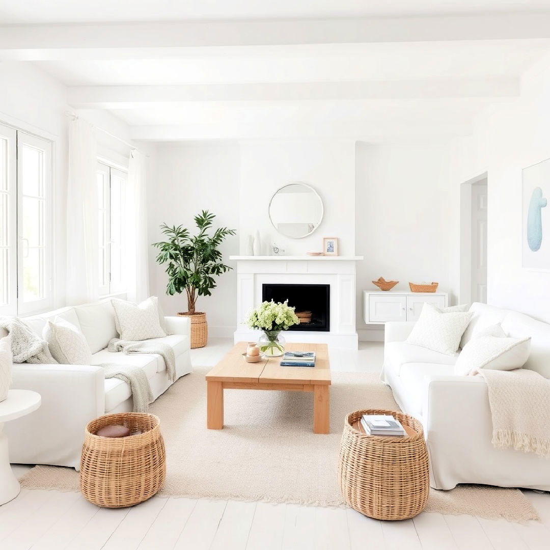 crisp white decor for smaller space - 25 Monochromatic Living Room Ideas