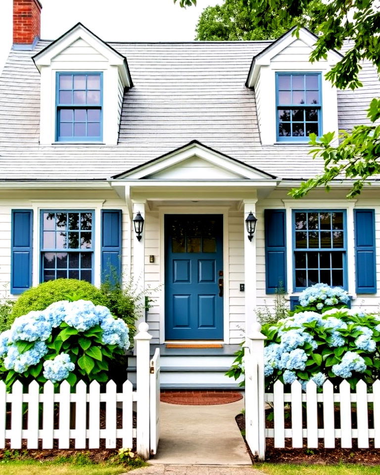 crisp white exterior with slate blue trim - 20 White House With Blue Trim Design Ideas