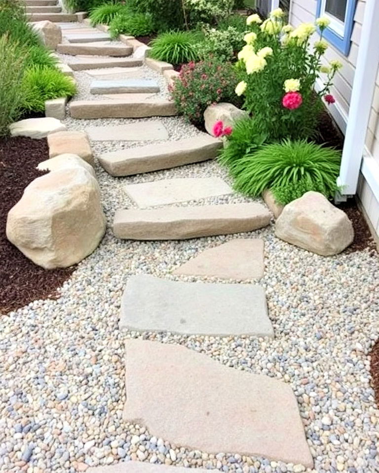 crushed gravel and large stone pavers - 30 Stepping Stone Walkway Ideas
