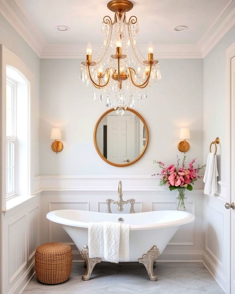 crystal teardrop chandelier for bathroom - 20 Bathroom Chandelier Ideas