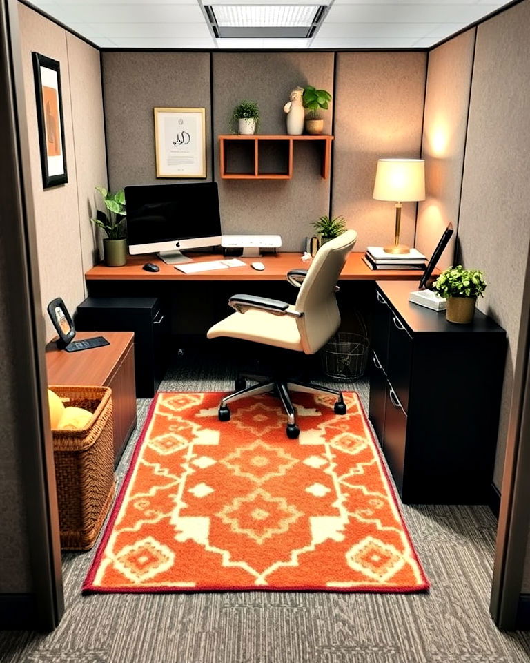 cubicle decor with small rug - 30 Cubicle Decor Ideas