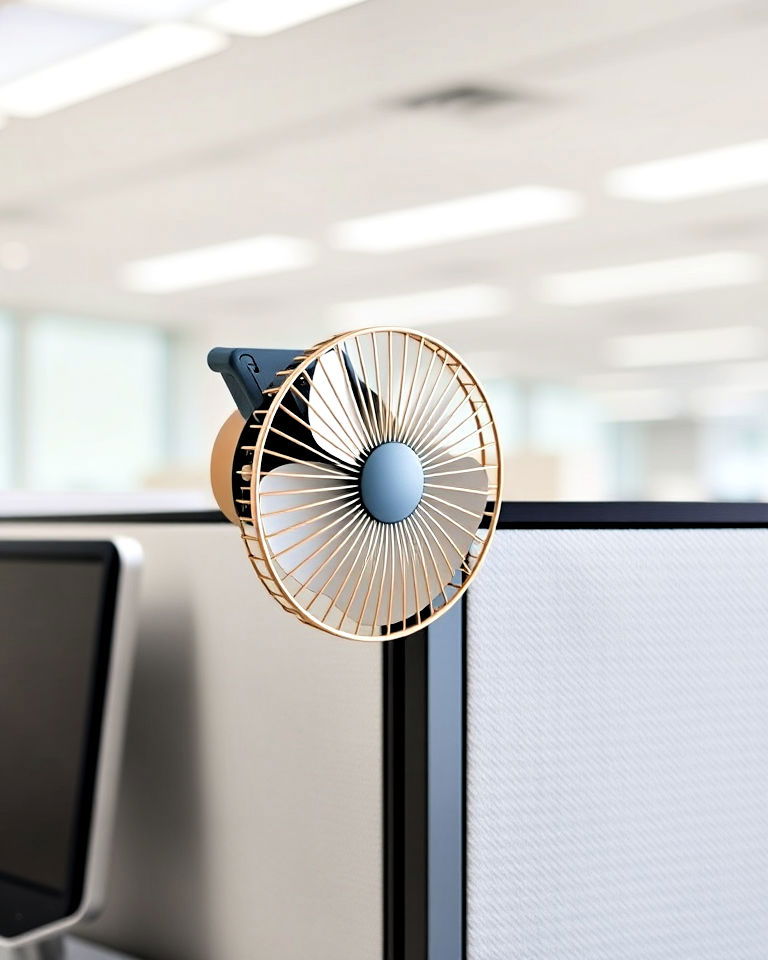 cubicle with clip on fan for comfort - 30 Cubicle Decor Ideas